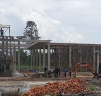 Progres pembangunan gedung perpustakaan Kabupaten Penajam Paser Utara.