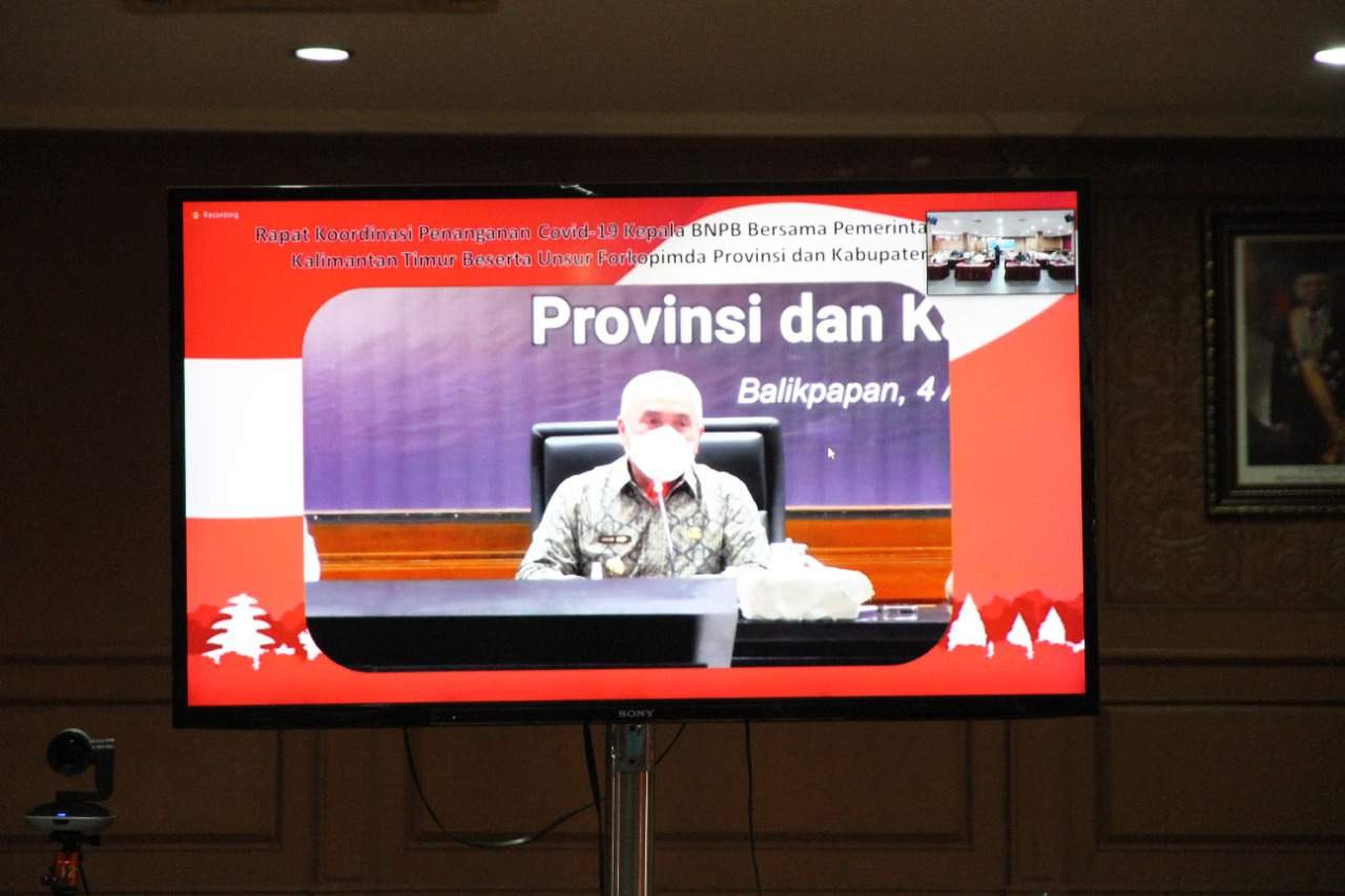 Rakor virtual Gubernur Kaltim bersama pemerintah kabupaten/kota se-Kaltim.