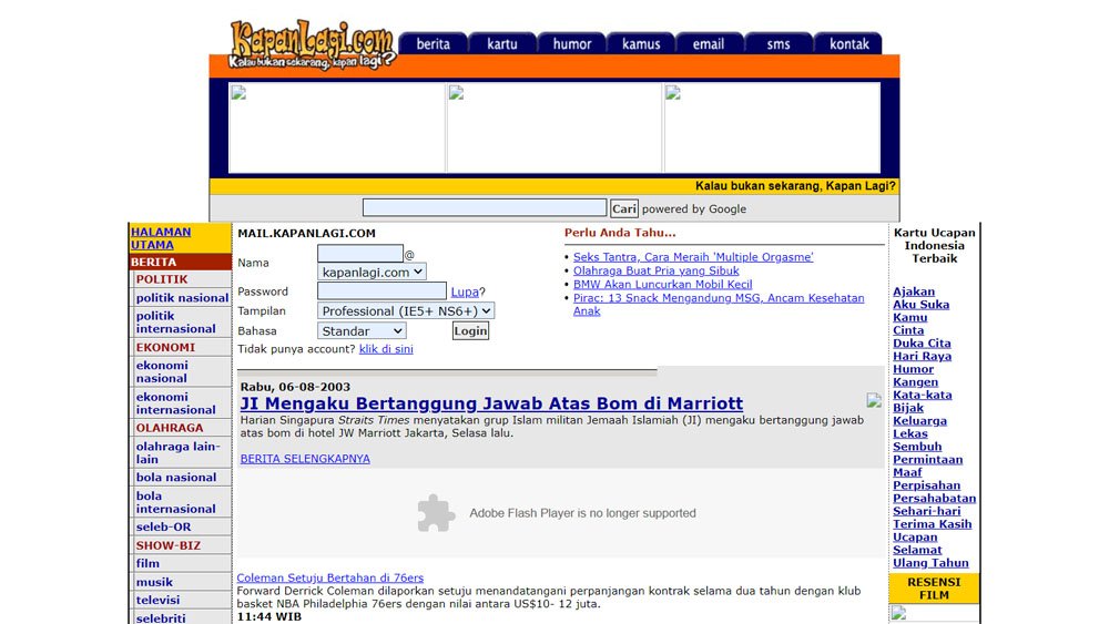 tampilan pertama situs kapanlagi pada tahun 2003